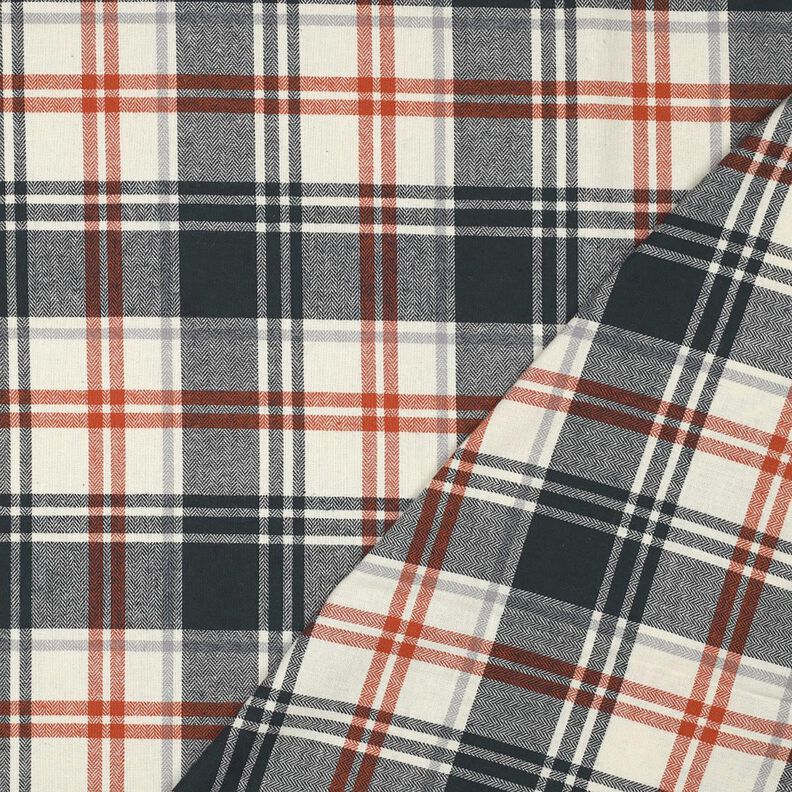 Bomullsflanell rutor med fiskbensmönster – svartblå/kräm, image number 4