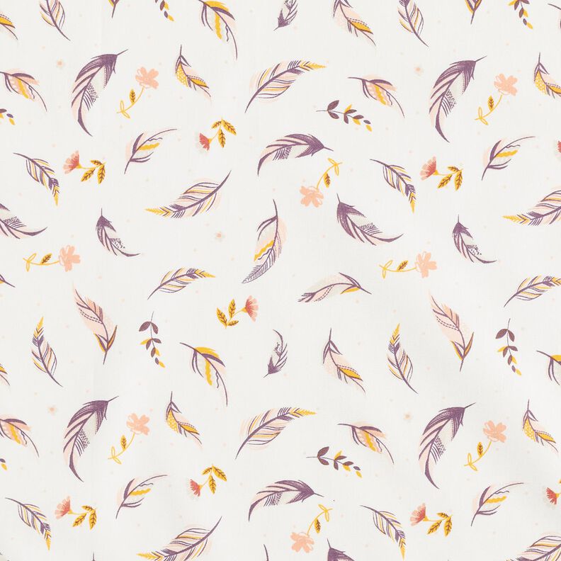 Ekologisk bomullspoplin fjädrar och blomgrenar – elfenbensvit,  image number 1