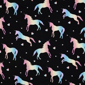 Bomullsjersey regnbågs-enhörningar Digitaltryck | Poppy Fabrics – svart, 