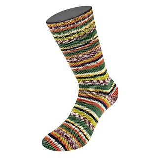 LANDLUST Sockenwolle „Bunte Bänder“, 100g | Lana Grossa – mörkgrön/natur, 