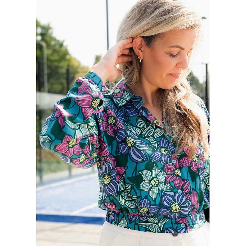 LENZING™ EcoVero™ Viskostyg blommor | Poppy Fabrics – ljus petrol/citrongul,  image number 5