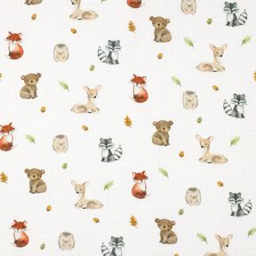 Muslin/Dubbel-krinkelväv skogsdjur Digitaltryck | Poppy Fabrics – vit/terracotta, 