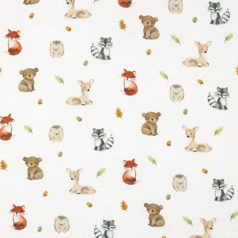 Muslin/Dubbel-krinkelväv skogsdjur Digitaltryck | Poppy Fabrics – vit/terracotta,  image number 1