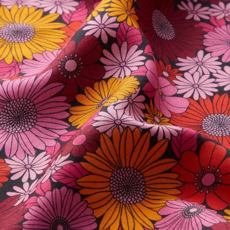 Viskostyg Sommarblommor – eldröd/svart,  image number 2