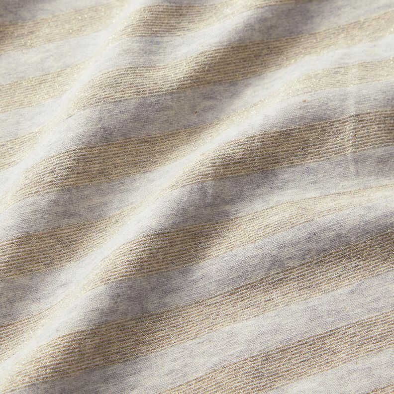 Bomullsjersey melange glitterränder – ljusgrått/guldmetallic, image number 2