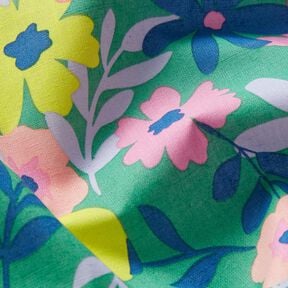 Behandlad bomull Pastellblommor | Poppy Fabrics – gräsgrönt/rosa, 