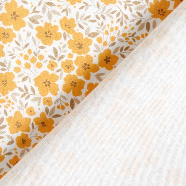 Dekorationstyg Bomullssatin blomsterhav – senap/vit,  image number 4