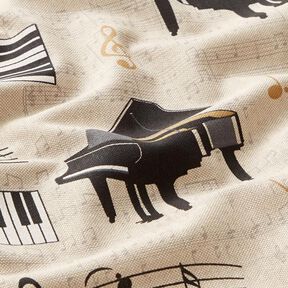 Dekorationstyg Halvpanama piano och noter – natur/svart, 