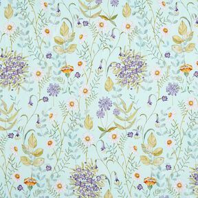 Bomullstyg Poplin vilda blommor – ljus mint/lavender, 
