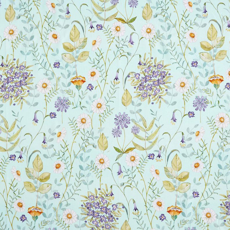 Bomullstyg Poplin vilda blommor – ljus mint/lavender,  image number 1