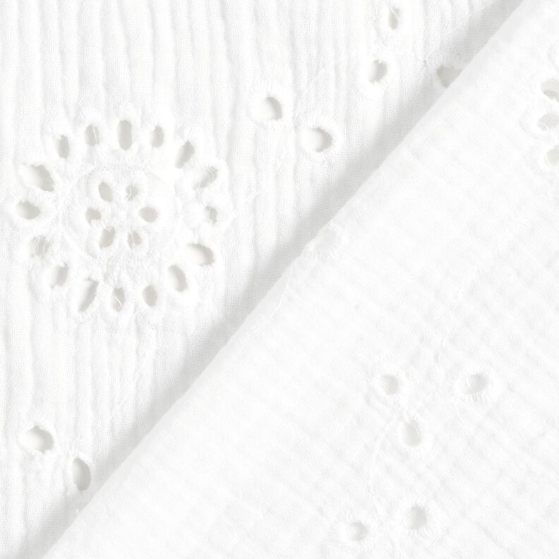 Muslin/Dubbel-krinkelväv Engelskt broderi Blommor – vit,  image number 4