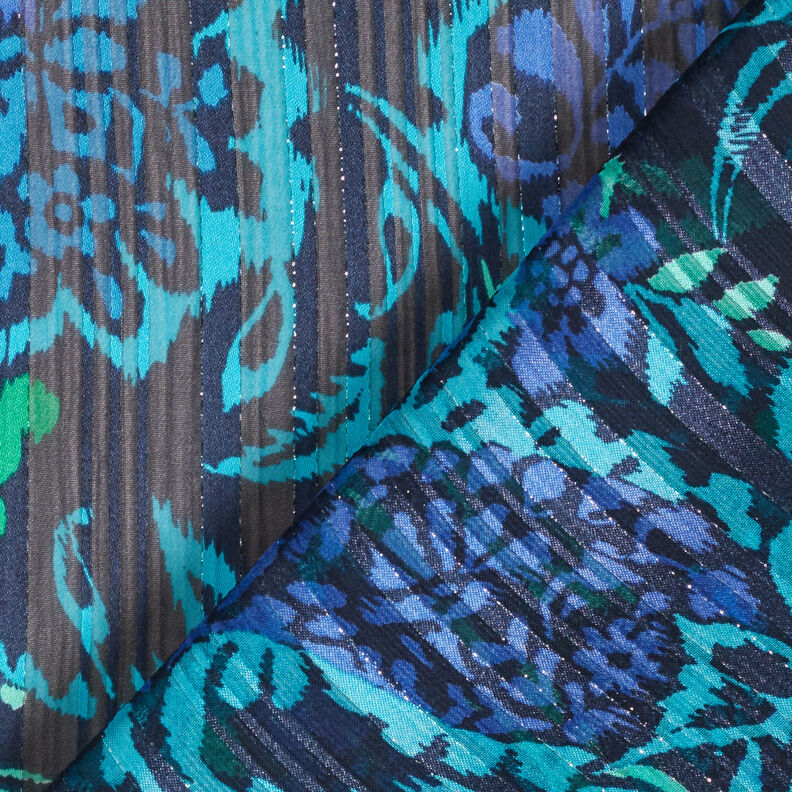 Chiffongsatin glitterränder paisleyblommor – turkos/svart, image number 5