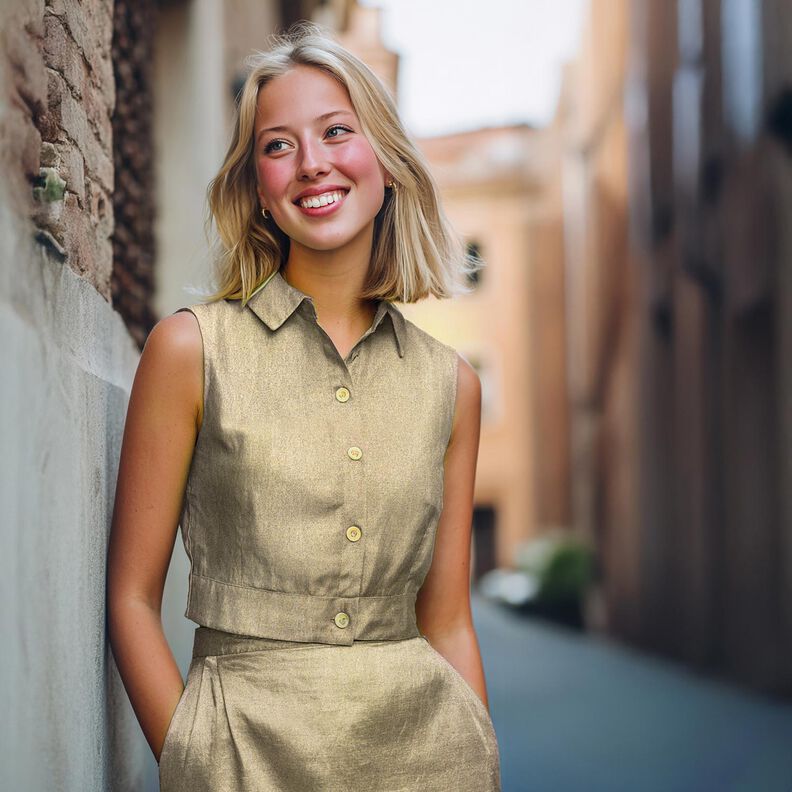 Bomullspoplin foliebehandlade Enfärgat – guldmetallic,  image number 4