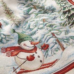 dekorationspanel Gobeläng Snögubbe – karminröd/ljusbeige, 