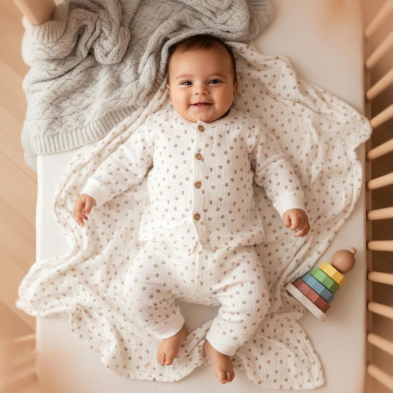 Muslin/Dubbel-krinkelv&auml;v minitulpaner Digitaltryck &ndash; vit,  image number 5