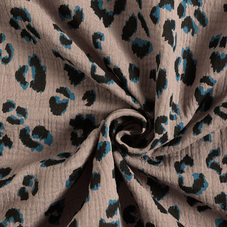 Muslin/Dubbel-krinkelväv Leopardmönster – mullvad/petrol,  image number 3