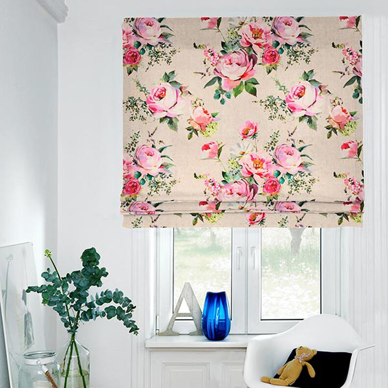Dekorationstyg halvpanama digitaltryck rosenakvarell – natur,  image number 4