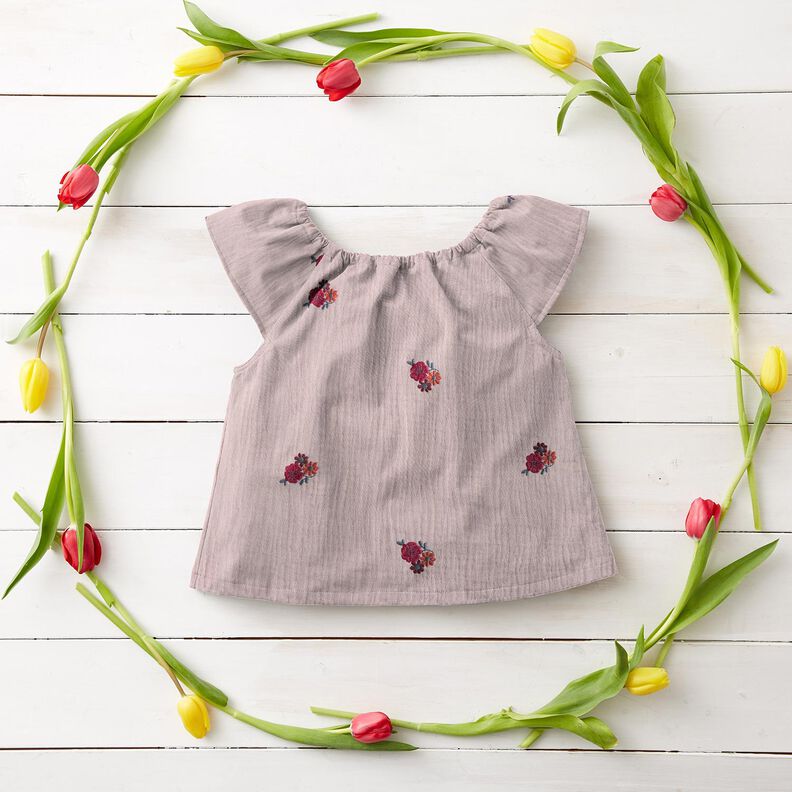 Muslin/Dubbel-krinkelväv Broderade blommor | Poppy Fabrics – ljus gammelrosa,  image number 7