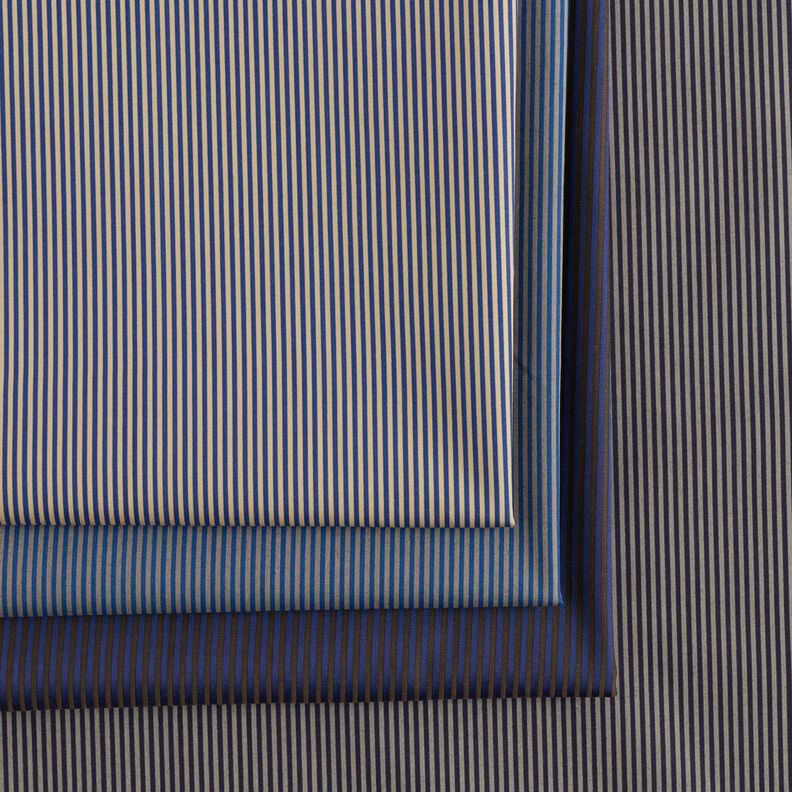 Skjorttyg med vertikala ränder – marinblått/beige, image number 5