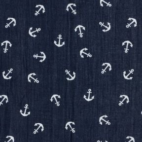 Muslin/Dubbel-krinkelväv Ankare – marinblått/vit, 