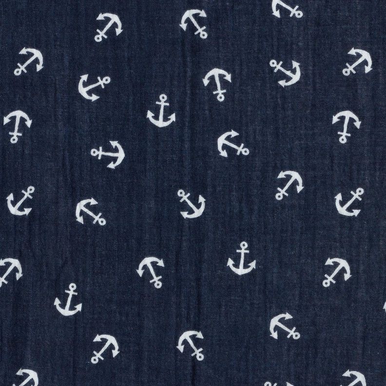 Muslin/Dubbel-krinkelväv Ankare – marinblått/vit, image number 1
