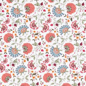 Bomullstyg Poplin Eleganta blomrankor – vit/bär, 