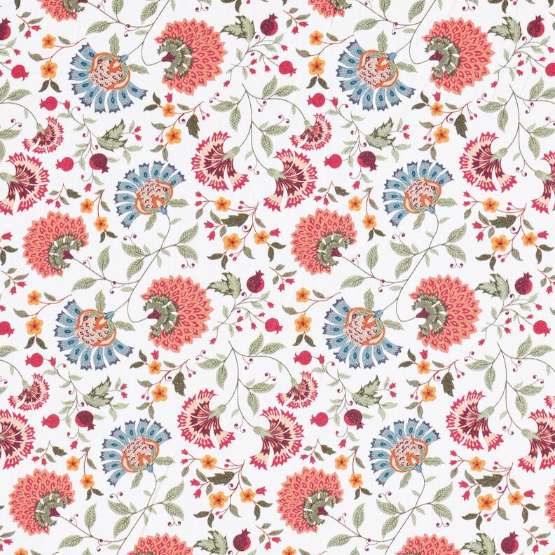 Bomullstyg Poplin Eleganta blomrankor – vit/bär, image number 1