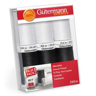 Sytrådsset Universaltrådar [ 250m | 6 styck ] | Gütermann creativ – svart/vit, 