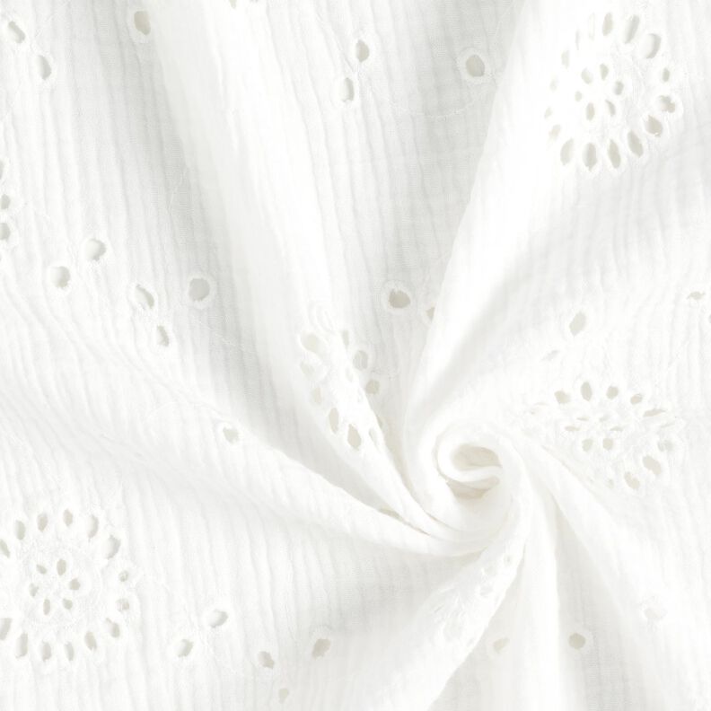 Muslin/Dubbel-krinkelväv Engelskt broderi Blommor – vit,  image number 3