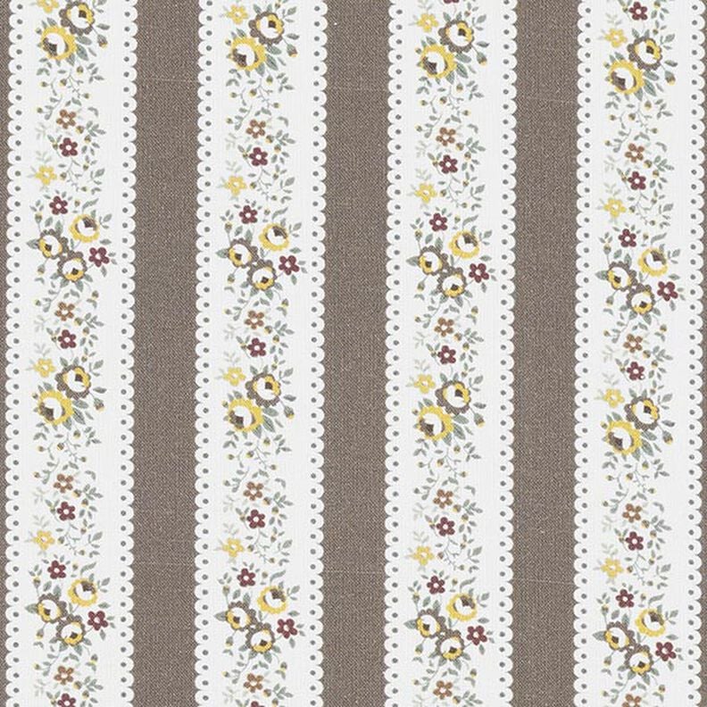 Blommigt randigt mönster i bomullspoplin – vit/khaki,  image number 1