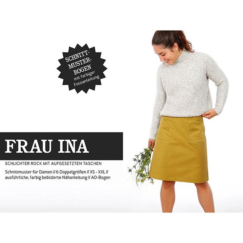 FRAU INA - enkel kjol med påsydda fickor, Studio Schnittreif | XS - XXL,  image number 1