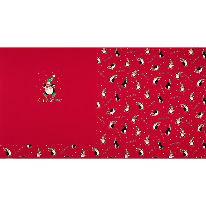 Panel French Terry Sommarsweat pingvin i snön – rött,  image number 1