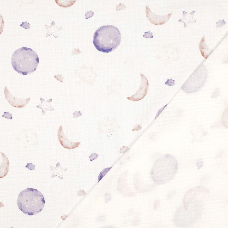 GOTS Muslin/Dubbel-krinkelväv Natthimlen Digitaltryck | Poppy Fabrics – elfenbensvit/fläder,  image number 4