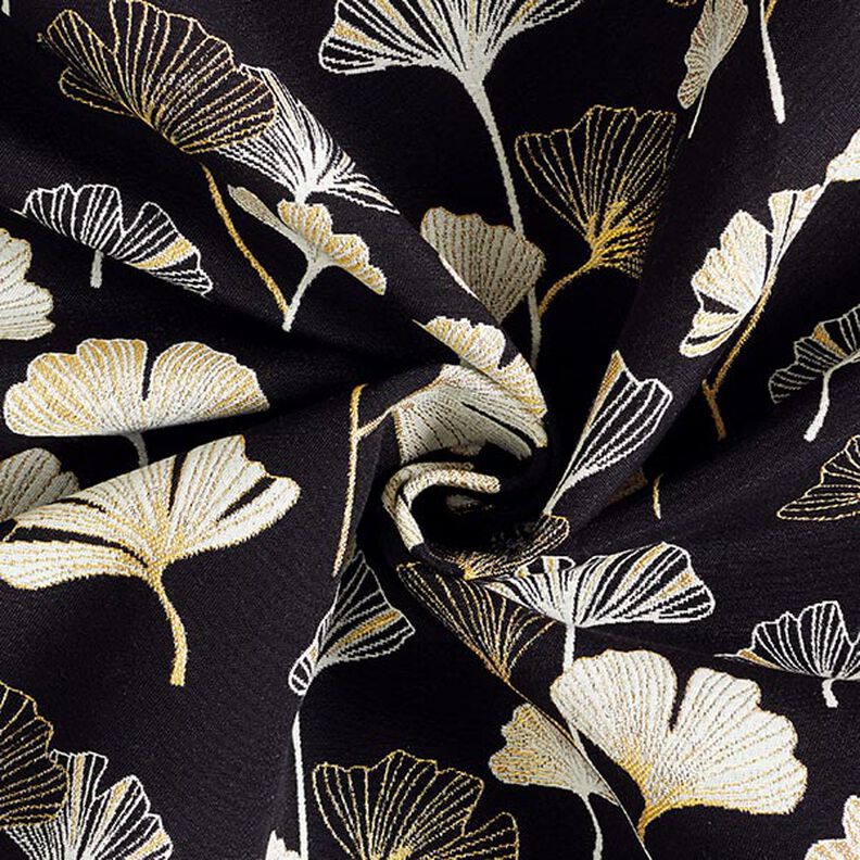 Dekorationstyg Jacquard Ginkgoblad – svart/guld, image number 4