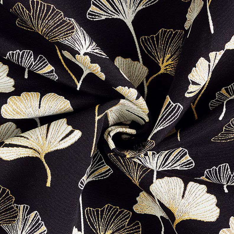 Dekorationstyg Jacquard Ginkgoblad – svart/guld,  image number 4