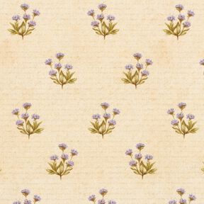 Dekorationstyg Bomullskypert blommor och skrift – beige, 