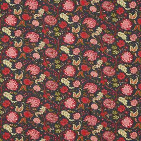 Viskostyg Paisley-blommor – antracit/eldröd, 