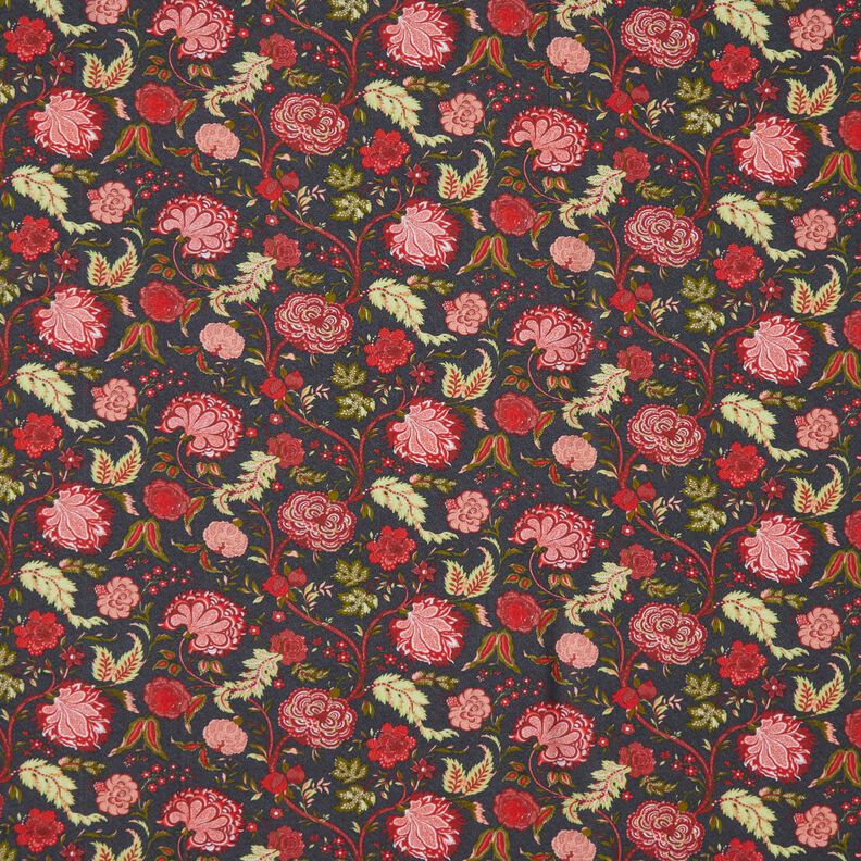 Viskostyg Paisley-blommor – antracit/eldröd,  image number 1