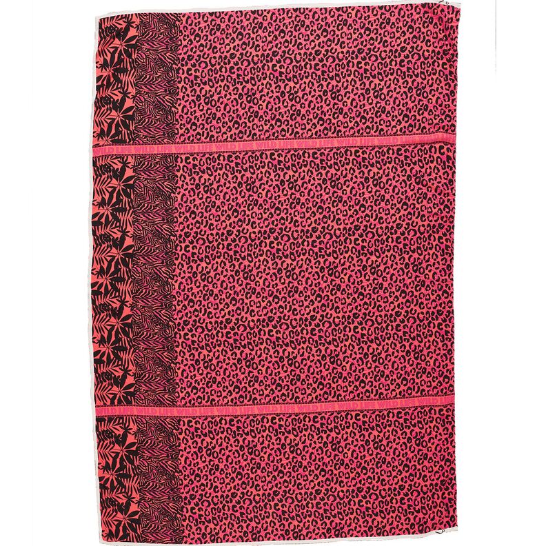 Viskos Voile lejon och blommor kantdesign Panel – pink/brandgul, image number 1