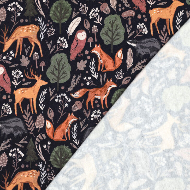 Sweatshirt Ruggad djur i skogen Digitaltryck | Poppy Fabrics – nattblå, image number 4
