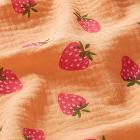 Muslin/Dubbel-krinkelväv Jordgubbar – apricot, 