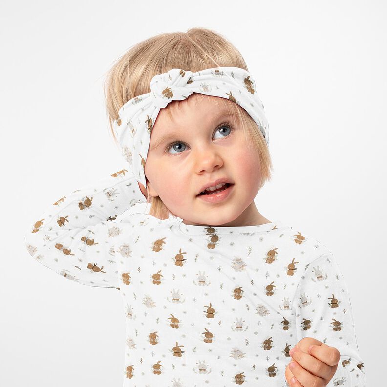 Bomullsjersey söta små harar Digitaltryck – elfenbensvit,  image number 5