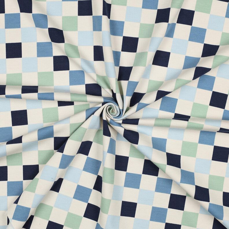 Bomullsjersey Check | Poppy Fabrics – natur/blågrått,  image number 3