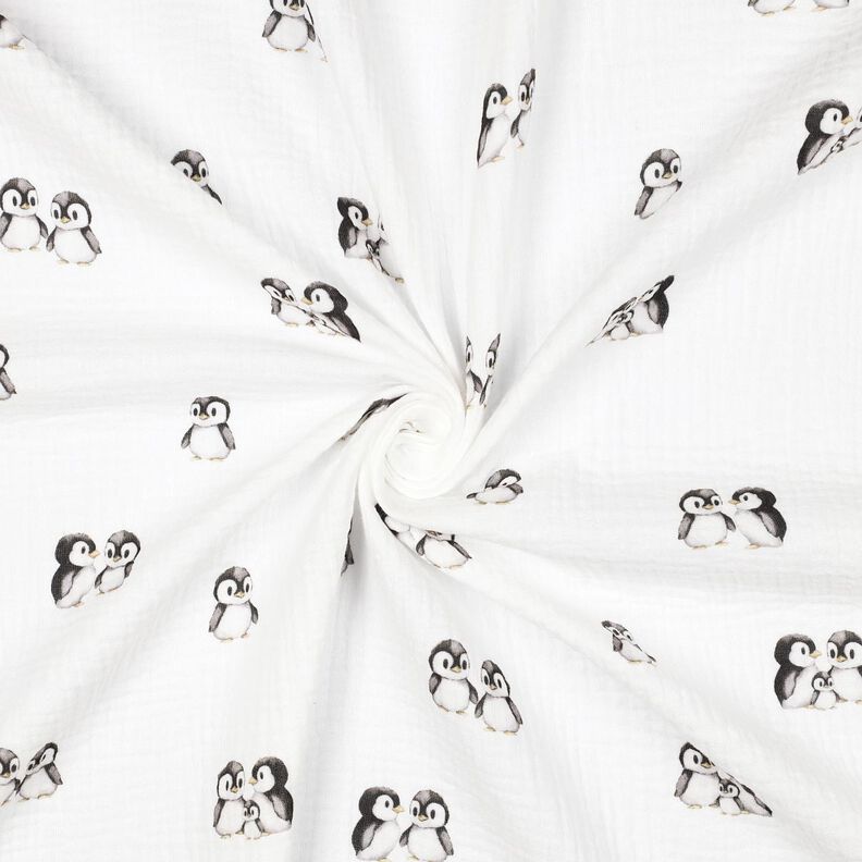 GOTS Muslin/Dubbel-krinkelväv Pingviner Digitaltryck | Poppy Fabrics – elfenbensvit/antracit,  image number 3