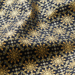 Bomullstyg Poplin orientaliska stjärnor – nattblå/guld, 