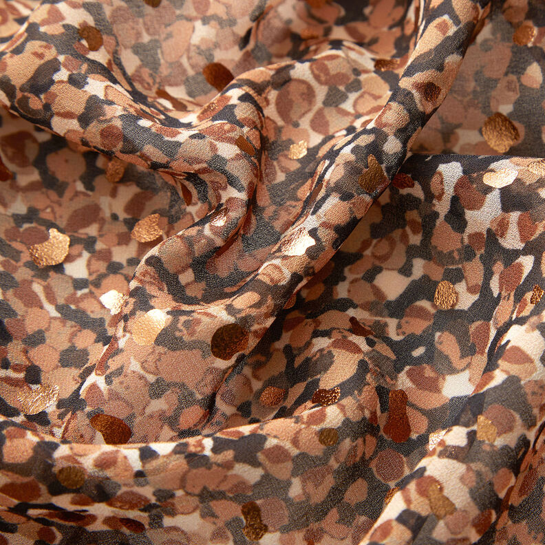 Crepe-chiffong fläckar och guldprickar – brun/guldmetallic,  image number 2