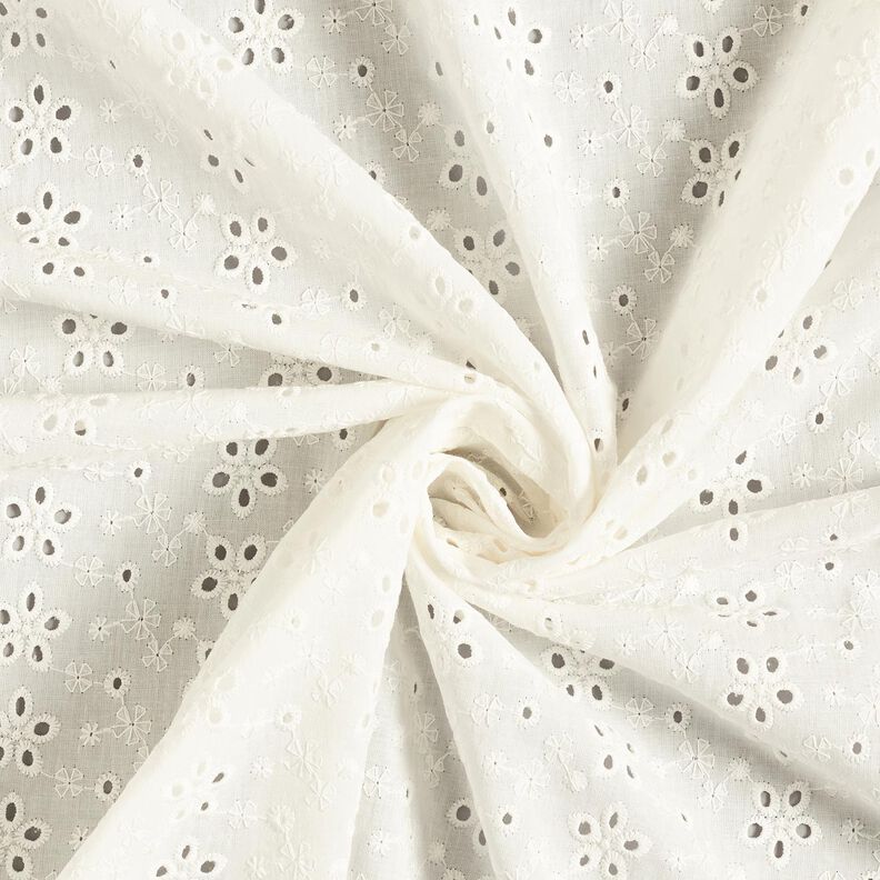 Bomullsbatist Engelskt broderi Blomrader – yllevit,  image number 5