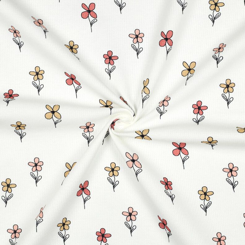Våffeljersey blommor | Poppy Fabrics – elfenbensvit/apricot,  image number 3