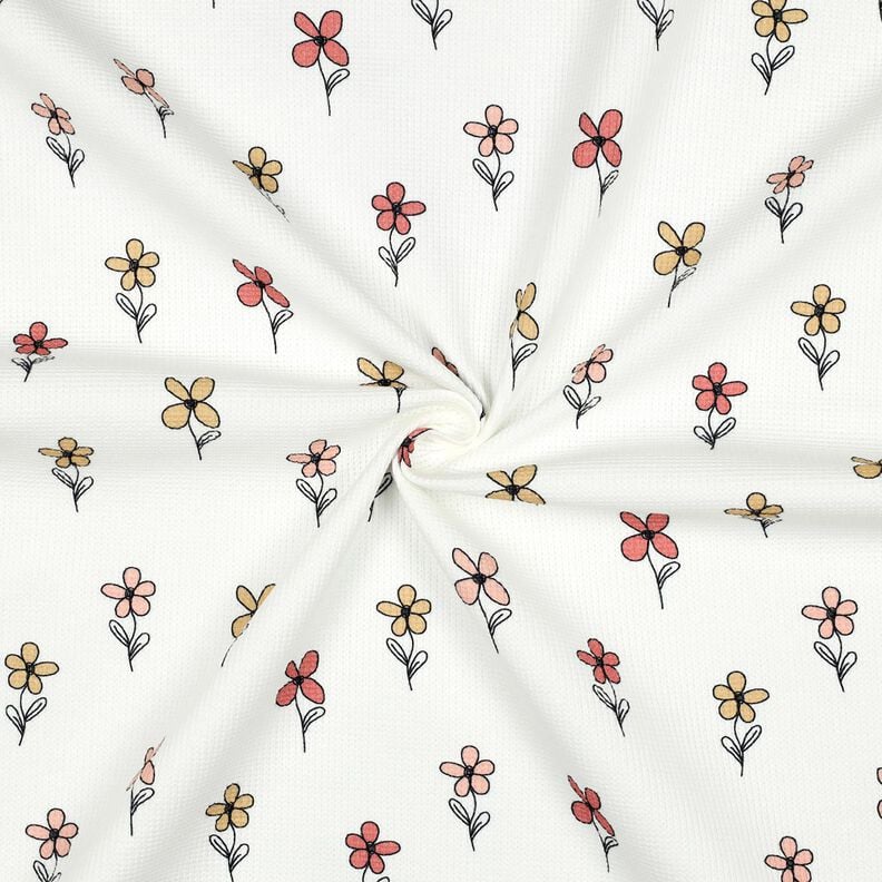 Våffeljersey blommor | Poppy Fabrics – elfenbensvit/apricot, image number 3