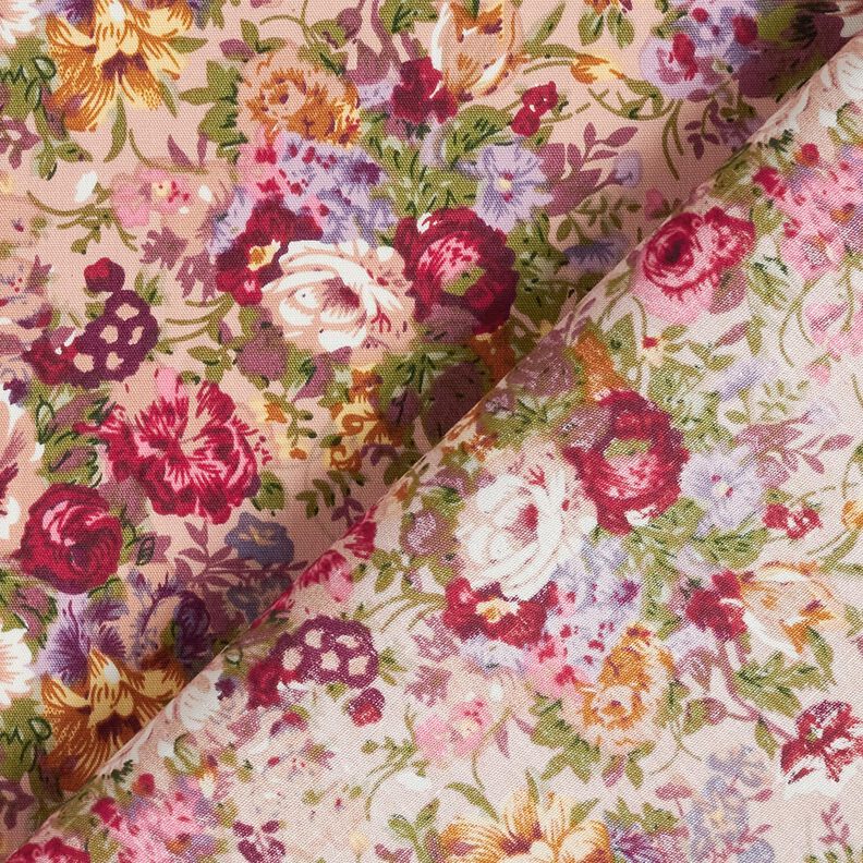 Bomullspoplin romantisk blombukett – ljus gammelrosa/kaminrött, image number 4